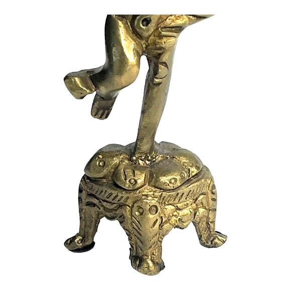 VTG Solid Brass CHERUB FIGURINE 6" Angel Plays Flute Paradigm Pedestal Boy Child - Picture 4 of 5